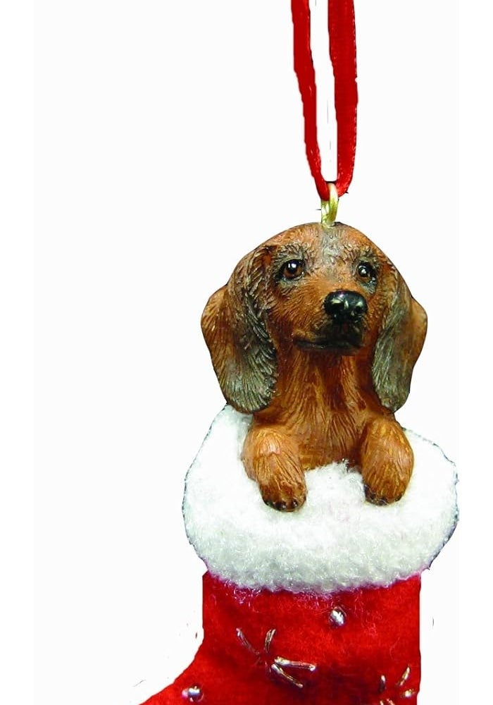 E&S Pets Dachshund Christmas Stocking Ornament with 'Santa's Little Pals' Hand Painted and Stitched Detail - Image 1